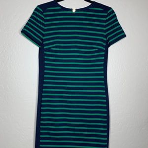 MICHAEL KORS Navy Green Striped Cap Sleeve Dress